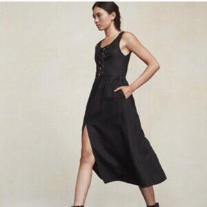 The Reformation Lido Navy Linen Lace up Dress